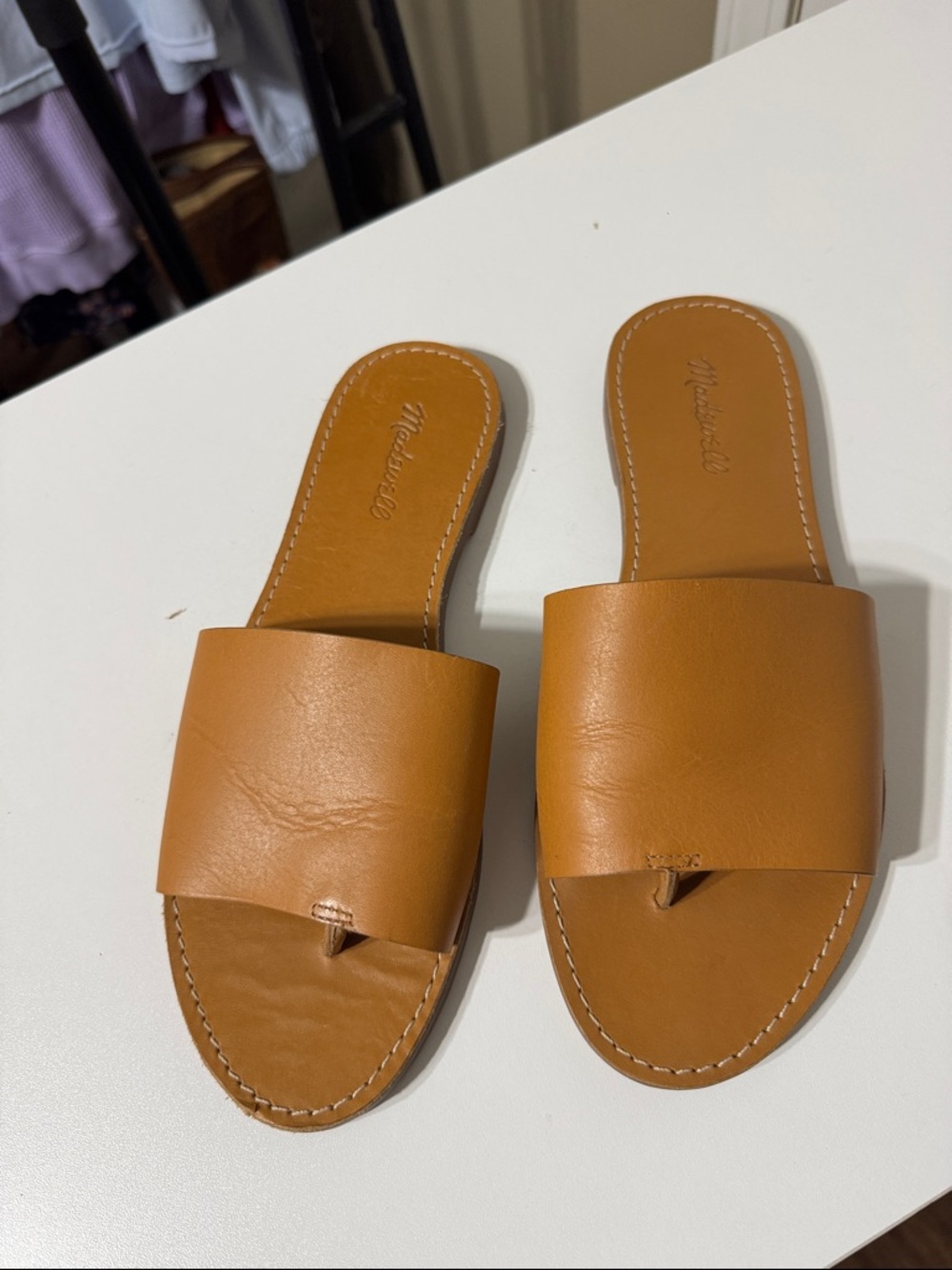 Madewell Cognac Tan Leather Slide Sandals